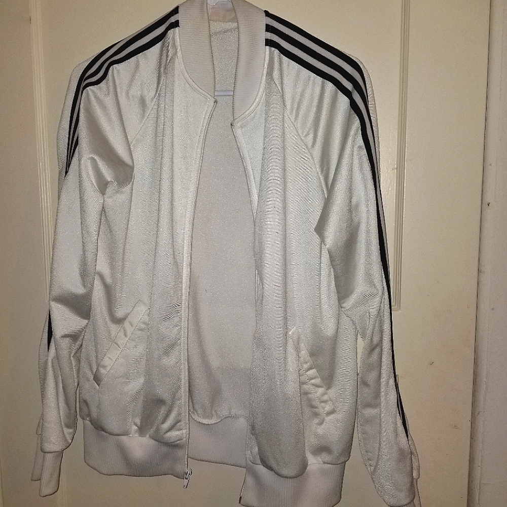 White vintage track jacket (not adidas). black 3 stripes.